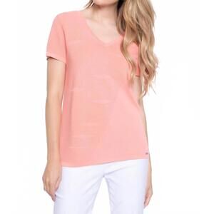NEW PICADILLY v-neck textured knitted top in pale coral